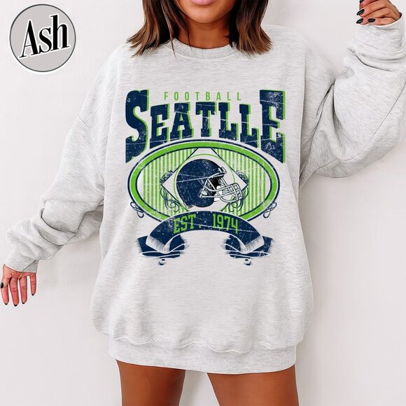Seattle Football Vintage Style Crewneck Sweatshirt 17 - Picture 1 of 5